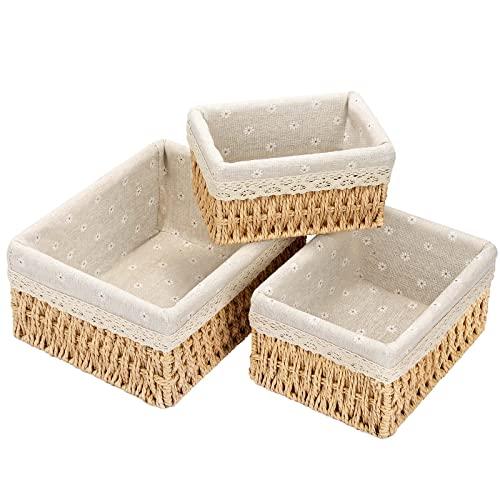 Sosayet Cestino Portaoggetti e Porta Giocattoli - Set di 3 Organizer Intrecciati per Bagno, Fasciatoio e Camerette - Piccoli Contenitori in Tessuto Riciclabile