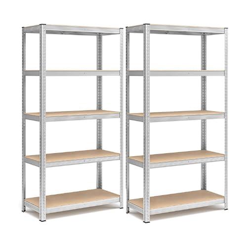 Set 2 Scaffali in Metallo 40x90x180 cm – Scaffalatura a 5 Ripiani Regolabili Senza Viti, Portata 875 kg Totale (175 kg per Ripiano) – Scaffale Salvaspazio Garage Cantina Officina con Ripiani in MDF