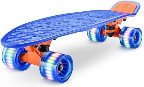 Hurtle Skateboard Mini Cruiser Standard, Tavola PP 15,24 cm, Doppio Kick, Truck in Lega Alluminio da 8,26 cm, Ruote in PU con Luce LED, Bambini da 5 Anni, Adolescenti, Adulti