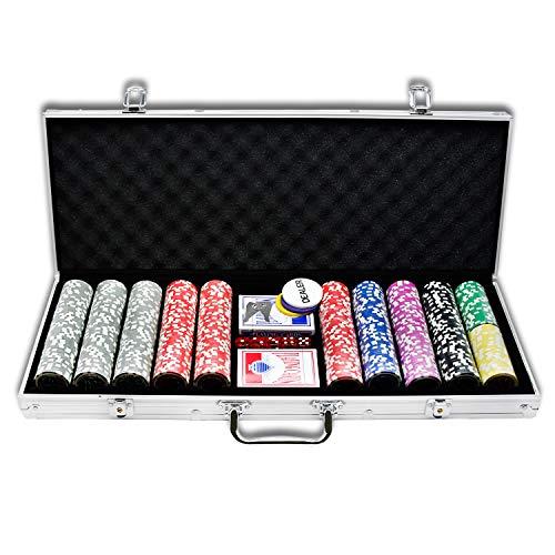 YUENFONG Set da poker con 500 chip da poker laser di alta qualità, inclusi 2 ponti da poker, 5 dadi, 1 pulsante dealer e 2 chiavi, per feste, viaggi, gioco