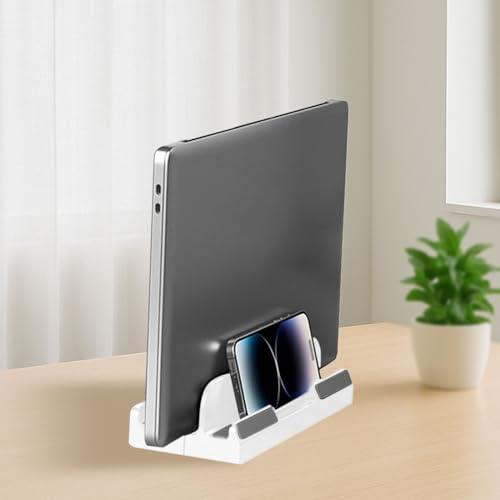 Supporto verticale regolabile per computer portatile, organizer salvaspazio in plastica per notebook e tablet, bianco