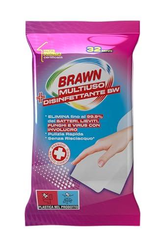Brawn Multiuso Disinfettante BW, Salviette Disinfettanti Eliminano Fino al 99,9% di Batteri, Lieviti, Funghi e Virus con Involucro, Presidio Medico Chirurgico, Confezione da 32 panni