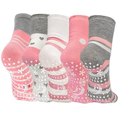 ZFSOCK Calze Antiscivolo Bambino Calzini: Bambina Divertenti Fantasia Colorati Bambini Cotone Calze Corti a Strisce Righe Cartoni Animati Animale Compleanno Natale Idee Regalo 5 Paia 5-7 Anni 27-30