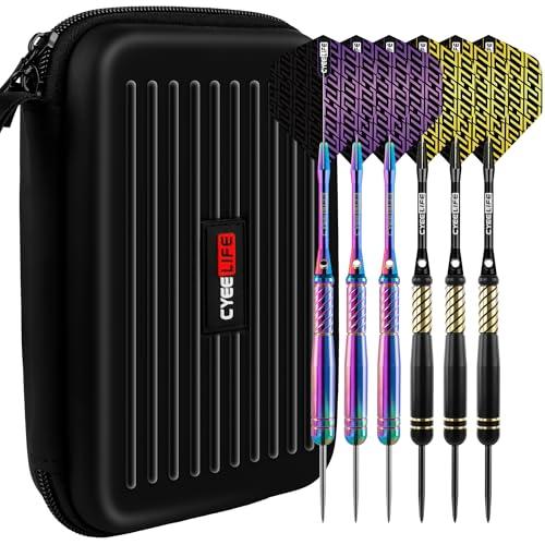CyeeLife Set di freccette con punta in acciaio, 20 g, in ottone, con custodia per freccette, include 6 aste in alluminio, 12 alette, 20 O-Ring, 2 protezioni, temperamatite e strumenti per principianti