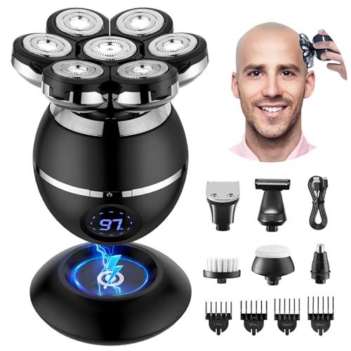 ETENTOUS Rasoio Testa Calva Uomo -7D Rasoio Elettrico Barba - 6 in 1 Rasoio Capelli uomo Testa Impermeabile IPX7 Rasoio Elettrico Corpo-Uomo con Display LED/9 Kit di Bellezza