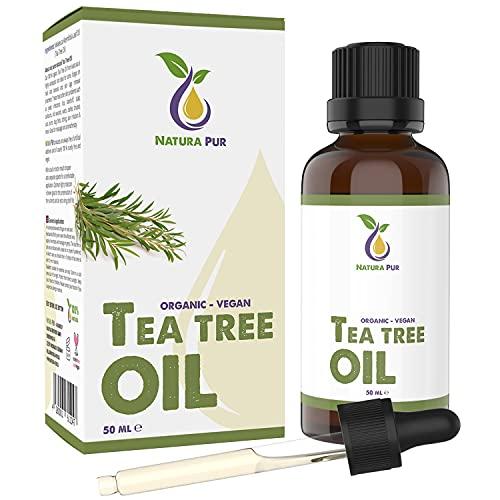 Tea Tree Oil 50ml con pipetta - Olio Tea Tree puro biologico - anti acne, brufoli e punti neri - Olio Essenziale di Albero del Tè per aromaterapia e diffusore