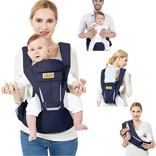 Viedouce Marsupio Neonati Ergonomico con Sedile/Puro cotone Leggero e Traspirante/Multiposizione:Dorsale, Ventrale,Regolabile ad Neonato e Bambino da 3 a 48 Mese (3,5 a 20 Kg)