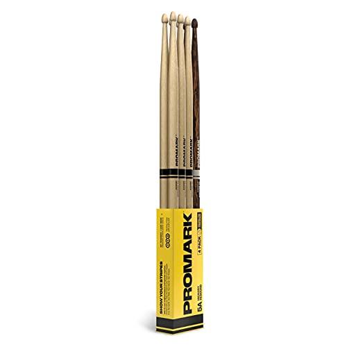 ProMark Bacchette Batteria - Rebound 5A Drum Sticks - FireGrain - Finitura laccata, Punta di ghianda, Legno di hickory - 3 coppie di Rebound 5A + 1 coppia di FireGrain 5A