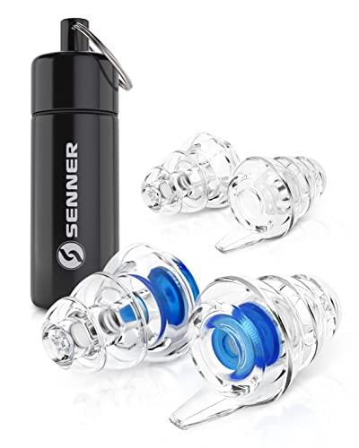 Senner MusicPro tappi per orecchie antirumore a protezione dell’udito con contenitore in alluminio - Ideali per musica, concerti, discoteca e festival, blu-trasparente