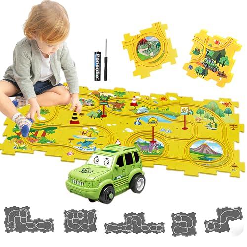 Pista Macchinine per Bambini DIY Pista del Puzzl DIY Rotta Gioco Giocattolo Educativi Regalo Giochi Bambini 2 3 4 5 6 Anni (Dinosauro)