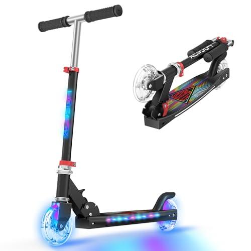 TONBUX Monopattino Bambino da 5 a 12 Anni, Monopattino Bambino con Palo di Illuminazione, Ruote e Piattaforma, Monopattino Regolabile in Altezza Livello 4, Monopattino Leggero Pieghevole Nero