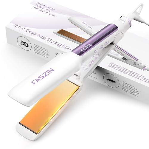 Piastra per Capelli Professionale Faszin, Piastre in Titanio Larghe 42mm con Ioni Negativi, Riscaldamento Rapido 30s, Display Temperatura, 11 Livelli di Temperatura (130-230℃) - Bianco