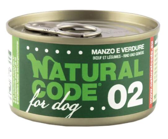 Natural Code Cibo Umido Per Cane Cani Dog al gusto Manzo E Verdure 12 LATTINE DA 90GR CADAUNO