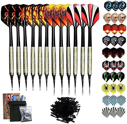 Sinwind Freccette Professionali Punta Plastica, Set di 12 Freccette Morbide per Bersaglio Elettronico con 42 Freccette Voli e 100 Punte Morbide di Freccette