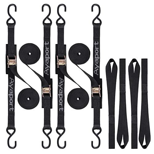 Ayaport Cinghie di fissaggio con fibbia a camma, 4 x 1000 kg, resistenza alla rottura, con ganci a S, per moto, kayak, auto, camion, barca, moto da cross, confezione da 4 (3 m)