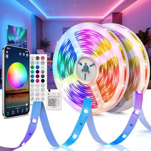 Beaeet Striscia LED 24V 30m 5050 RGB per Camera da Letto, Soffitto e Pareti, Banda Luminosa d’Ambiente con Telecomando 40 Tasti e App Bluetooth, Decorazione Letto, Mobili, Feste e Natale (2×15m)