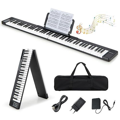 COSTWAY Tastiera Elettronica 88 Tasti, Pianoforte Digitale in 2 Tastiere, Portatile con Borsa per Tastiera Elettronica, Bluetooth/MIDI/USB, per Principianti Bambini Adulti (Nero)