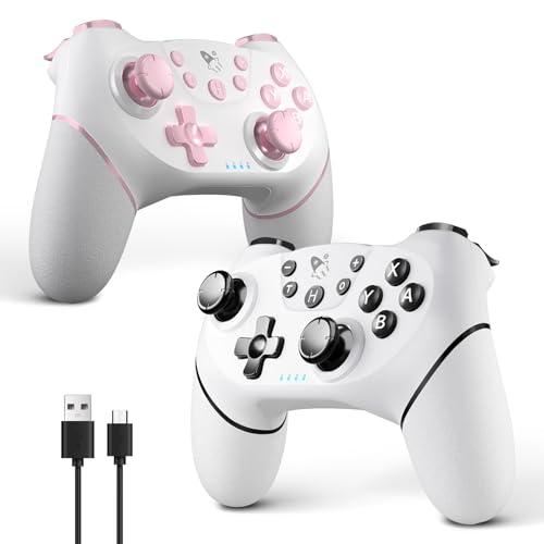 AceGamer 2pcs Controller Wireless per Switch/Switch 2/Lite/OLED, Controller per Switch Pro con funzione di risveglio con un solo pulsante con doppia vibrazione/turbo/screenshot(Rosa e Bianco)