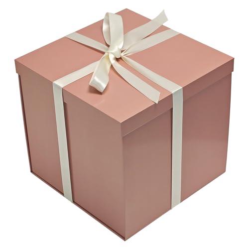 Tekhoho Scatola Regalo Oro Rosa 28x28x26,5cm, Scatole Regalo Premium per Regali con Coperchio e Nastro per San Valentino, Natale, Matrimonio, Compleanno, Imballaggio Regalo, Fodera a Quadri