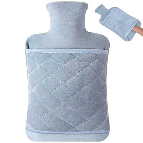 Vicloon Borsa dell'acqua Calda Grande, 2L Borsa Acqua Calda, Bottiglia di Acqua Calda in Gomma, Boule Acqua Calda con Morbida Fodera in Peluche, Hot Water Bottle per Mano Piede Caldo, Stile Tascabile