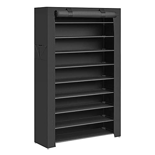 SONGMICS Scarpiera, 10 Ripiani, Scaffale Portascarpe da Ingresso 28 x 88 x 160 cm con Copertura di Tessuto, Slim, Struttura di Metallo, Nero RXJ36HV1