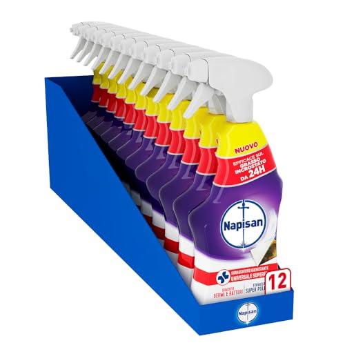 Napisan Sgrassatore Igienizzante Universale Superfici, Confezione da 12 pz da 740 ml di Sgrassatore Igienizzante, Spray da 740 ml