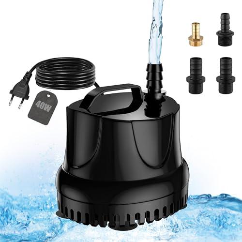 Lnicez Pompa ad Acqua Sommergibile 40W 3000L/H Pompa Acquario Ultra Silenziosa Pompa per Acquario Con Cavo 1.8m, 4 Ugelli Pompa Laghetto pompa Acqua Acquario per Acquari, Stagni, Fontane, Idroponica