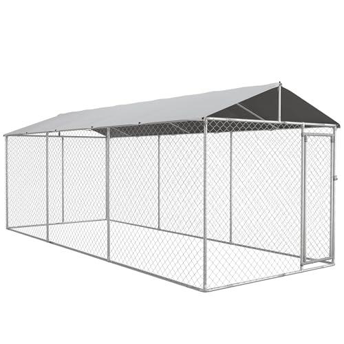 PawHut Kennel per Cani da Esterno, Recinto per Animali con Copertura Impermeabile, 600x230x230cm, Argento e Grigio