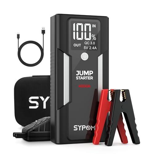 Avviatore di emergenza SYPOM, avviatore di emergenza per batteria dell'auto con picco di 4000A (per tutti i tipi di gas o fino a 10L di gasolio), pacco batteria di avviamento per auto portatile