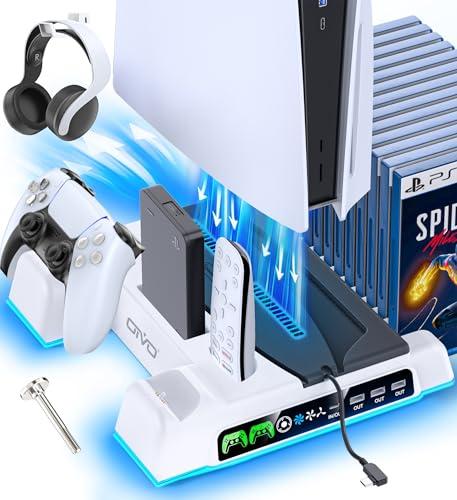 OIVO Supporto per PS5/Slim/Pro con Ventola di Raffreddamento, Ricarica Controller PS5, PS5 Supporto Verticale con Indicatori LED e Conservazione per 14 Giochi per Playstation 5