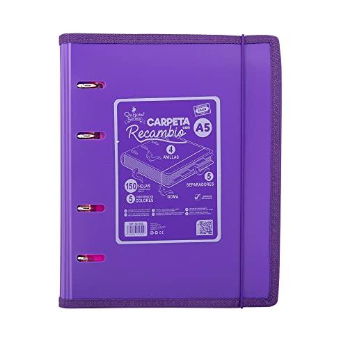 Starplast CARTELLE 4 ANELLI A5-7 COLORI, A5, CON CHIUSURA ELASTICA, BORDO Rinforzato, 150fogli 5x5mm colorati + 5 divisori - Viola