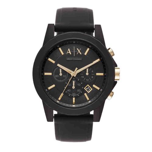 Armani Exchange Orologio per uomo, Movimento cronografo al quarzo e cassa da 45 mm con cinturino in silicone, Marrone scuro e nero