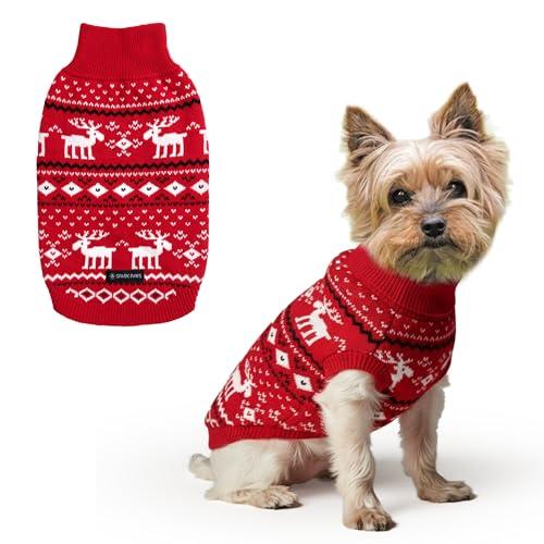 Spark Paws Maglione per cani in maglia per cani di taglia piccola, media e grande, caldo maglione invernale a collo alto per il freddo, rosso scuro, M)