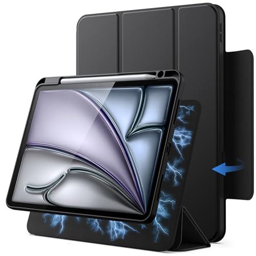 JETech Custodia Magnetica Staccabile per iPad Air 11 Pollici M3/M2 (2025/2024), iPad Air 5a/4a con Portapenne, Cover Girevole Rimovibile, Ritratto/Paesaggio Supporto (Nero)