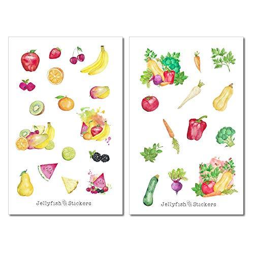 Set di adesivi frutta e verdura | Adesivi colorati | Adesivi per il diario | Adesivi per il cibo | Adesivi per l'agenda | Adesivi per la cucina, per la cucina e per i vegetariani