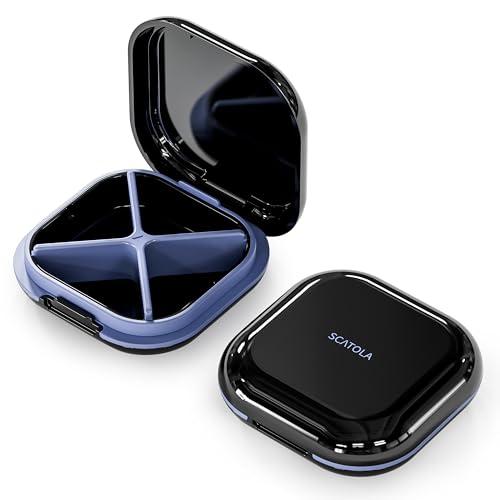 ONTERATE Portapillole Giornaliero 4 Scomparti, Portapillole Portatile da Viaggio, Mini Contenitore per Pillole per Tasca in Borsa, Contenitore per Pillole per Vitamine, Integratori (Nero)