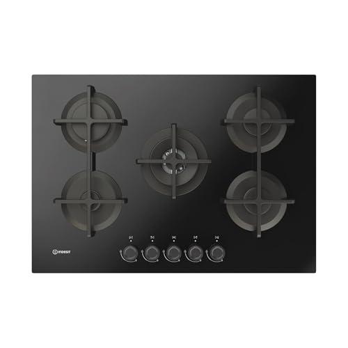 Indesit ING 72T/BK 1 piano gas vetro nero 75cm 5 fuochi bruciatore doppia corona griglie in ghisa lavabili in lavastoviglie