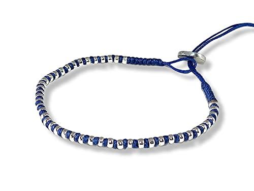 Bracciale in cotone cerato e pepite di metallo - allungabile colore Blu Jeans