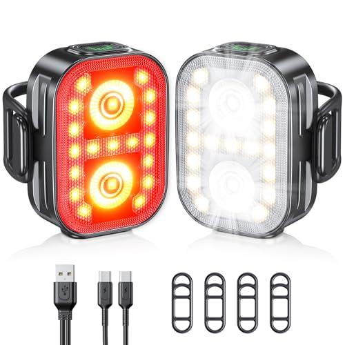 Rolgno Luci Bicicletta LED, Ultra Sottile & Leggero Luce Bici, 5+6 modalità Luce Bicicletta Anteriore e Posteriore, Ricaricabile USB & Impermeabili IP65 Fanali Bici per Ciclismo, Montagna, Campeggio