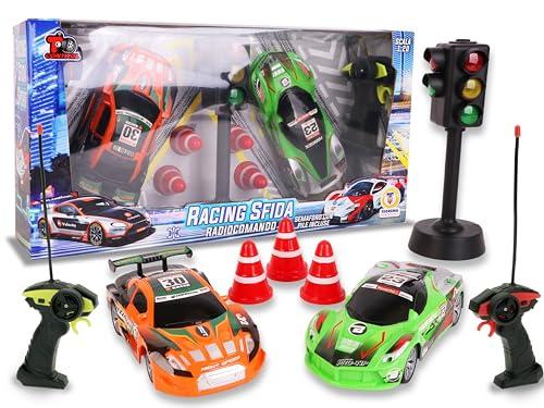 Teorema Giocattoli, Set 2 Macchine Radiocomandate, Racing Sfida Macchina Telecomandata per Bambini con Semaforo Funzionante e Coni, Scala 1:20, Gioco di Corse per Due Giocatori