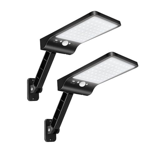 Moman Lampada Solare da Esterno, 56 LED Luce Solare LED Esterno con Sensore di Movimento 6500K 3 Modalità Impermeabile IP65 2 Pcs Faretti Solari con Telecomando (Nero), Faretto-LED-Esterno-Solar-Luce