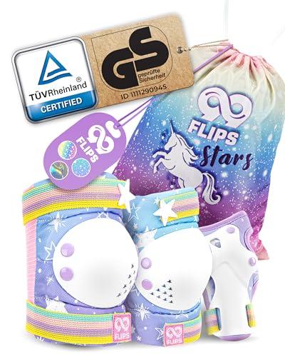 99FLIPS Ginocchiere Bambina Set con Protezione pattini bambina - Set Protezione Gomito e la mani e ginocchiere pattini bambina - Taglia S/M - Arcobaleno - protezioni pattini bambina