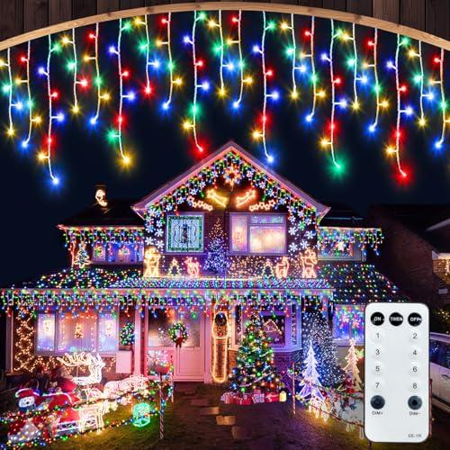CGN Luci Natale Esterno 10M Collegabili, 400 LED Luminosa Tende da Esterno con 8 Modalità Telecomando Impermeabile IP65 Luci Natale Esterno Cascata Decorazione Natale per Balcone Festa Finestra