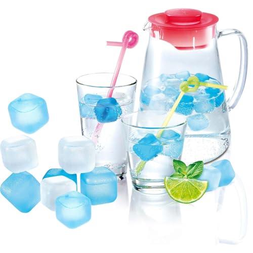 XoeLLe 24 Pezzi Cubetti di Ghiaccio Riutilizzabili con Acqua Pura, Sostituto del Cubetti di Ghiaccio Colorati Ghiacciolini per Raffreddare Bevande Drink Ice Cubes per Feste e Compleanni (Blu Bianco)
