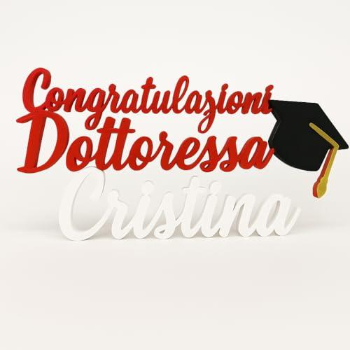 Scritta Personalizzata Laurea – “Congratulazioni Dottoressa/Dottore + Nome” – Decorazione Laurea Personalizzabile con Cappello e Colori – Regalo Laurea Originale