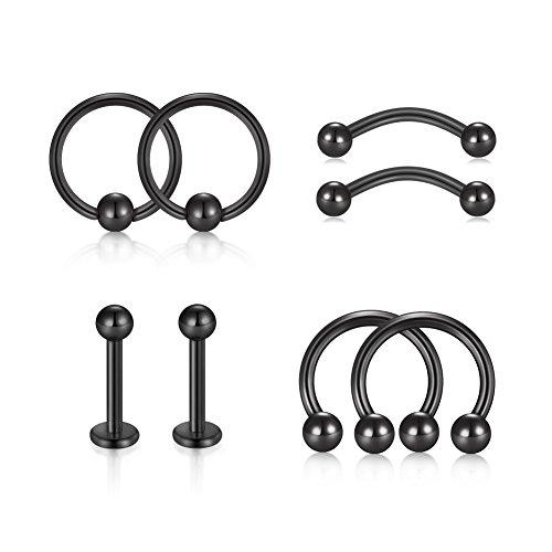 VF VFUN 16G Trago Orecchio, Acciaio Chirurgico Filettato Internamente Labbro Anelli, Curved Barbell Bar Piercing, Sopracciglia Anelli, Cartilage Orecchio Nergo