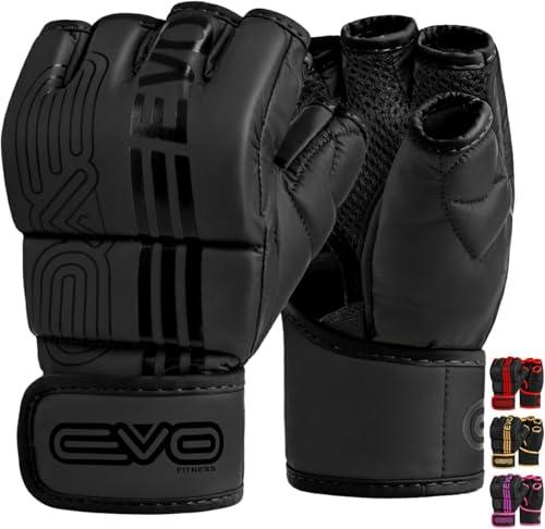 EVO Fitness Guanti MMA neri opachi Guanti per arti marziali Grappling Sparring da uomo Muay Thai Cage combattimento boxe sport da donna rosa UFC sacco da boxe allenamento (Nero, L)