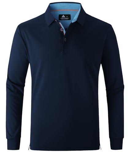 zitysport Polo Uomo Manica Lunga Traspiranti Asciugatura Rapida Camicie a Maniche Lunghe Uomo Camicie Estive Bottoni Uomo Camicia Sportiva Casual Basic Regular Fit Golf Polo Shirt(M Blu Scuro)