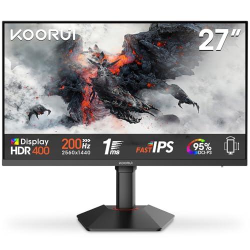 KOORUI G2722P Monitor Gaming 27 Pollici, QHD 200Hz, 1ms, HDR400, Fast IPS, Adaptive Sync, VESA 75x75mm, regolazione ergonomica