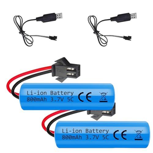 LUFEIS 2pcs Batteria Agli ioni di Litio 3.7V 800 mAh, con 2 caricatori USB SM-2P Plug, Ricaricabile 800mAh Batterie al Litio Lon, per Auto RC, Carri Armati, Passeggini, Barche, Robot